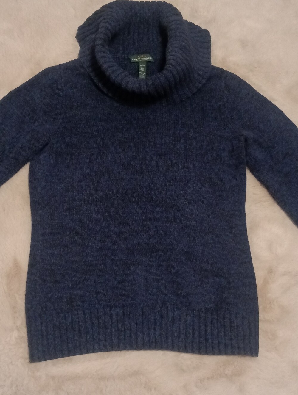 LRL Ralph Lauren Navy Blue Cowl Neck Knit Sweater Medium - Picture 3 of 5